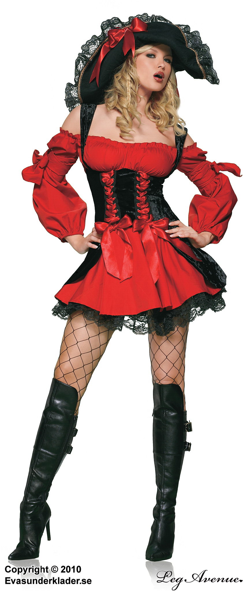 Weibliche Piratenkapitänin, Kostüm-Kleid, Schnürung, großes Schleife, Cold Shoulder